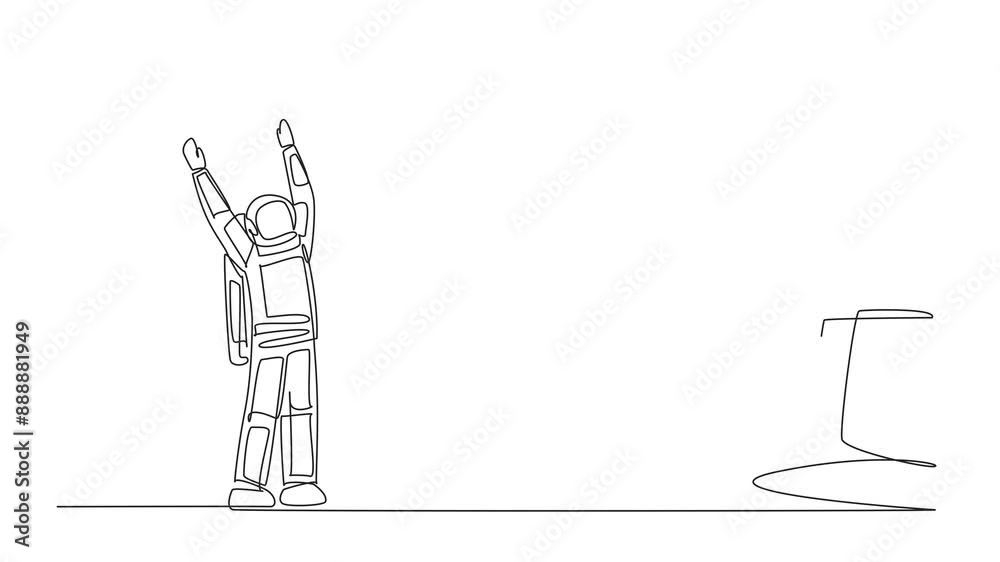 Self drawing animation of single one line drawing astronaut was excited ...