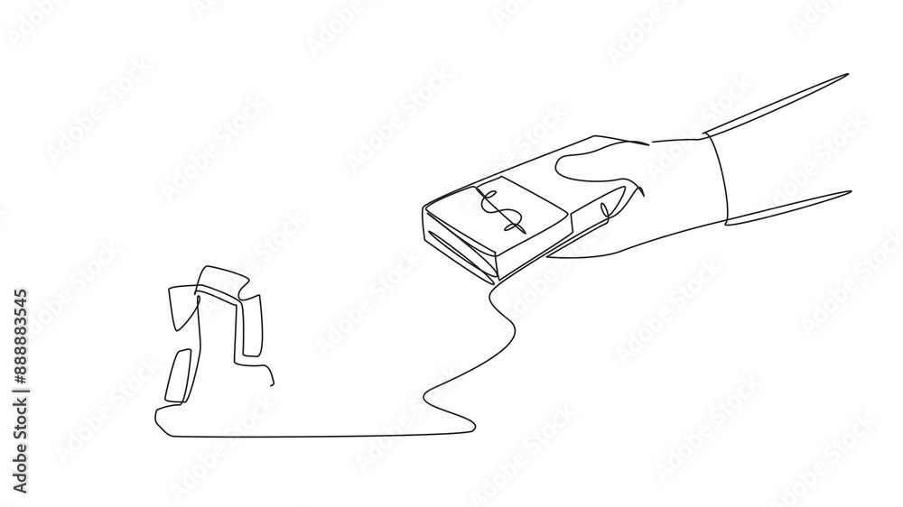 Self drawing animation of single continuous line drawing astronaut excited to get a stack of banknotes from giant hand. Receive fair payment. Capital for next space expedition. Full length animated Self drawing animation of single continuous line drawing astronaut excited to get a stack of banknotes from giant hand. Receive fair payment. Capital for next space expedition. Full length animated