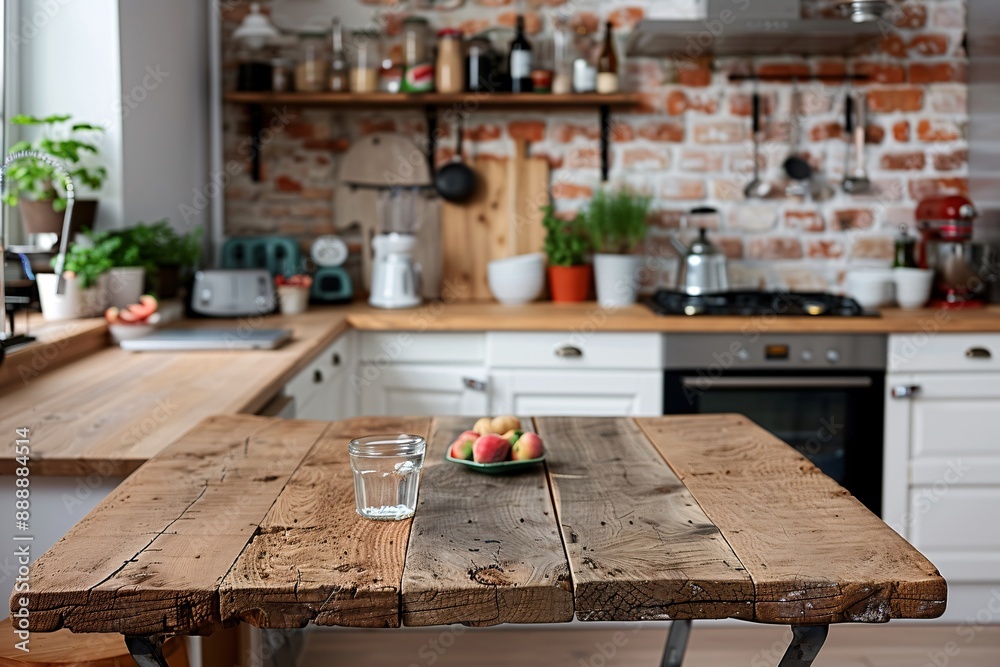 32. A smooth, light gray wooden table top, set against a blurred minimalist kitchen. The background features white cabinetry, integrated appliances, and ambient under-cabinet lighting, creating a 32. A smooth, light gray wooden table top, set against a blurred minimalist kitchen. The background features white cabinetry, integrated appliances, and ambient under-cabinet lighting, creating a
