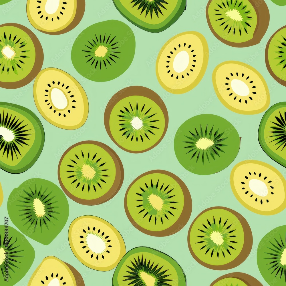 Seamless pattern of tangy kiwis and kiwi slices, Generative AI Seamless pattern of tangy kiwis and kiwi slices, Generative AI