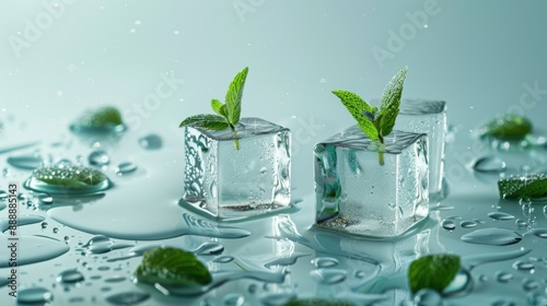 The ice cubes with mint photo