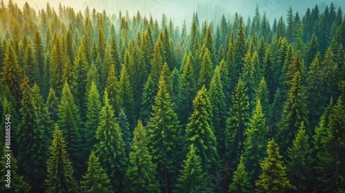 Aerial View of a Lush Evergreen Forest