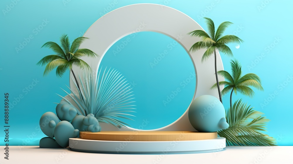 Fototapeta premium Summer display podium decoration background with beach ornament. Vector 3D Illustration