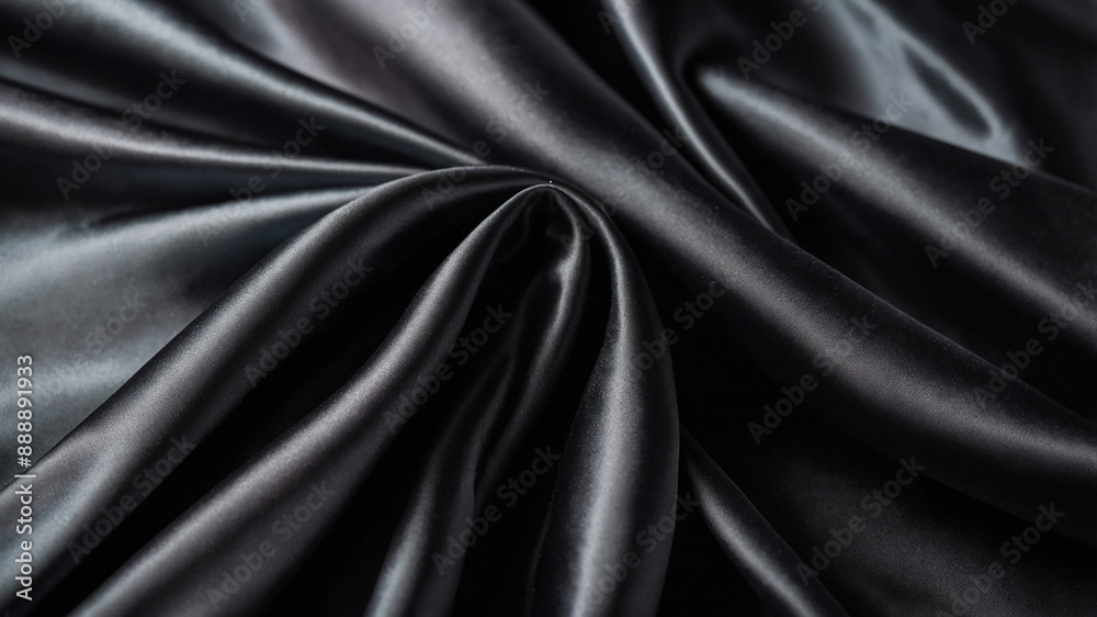 Fototapeta premium Sleek black silk fabric draped gracefully, creating an elegant and luxurious appearance in the image.