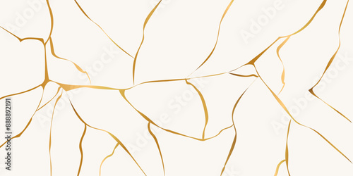 Kintsugi gold simple break lines, asian geaometric crackle. Surface with crack print, effect. Moderm cover golden broken texture.