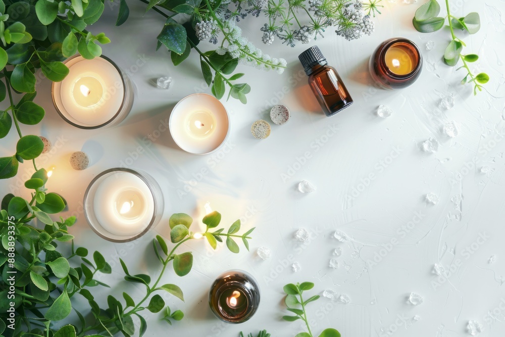 Simple wellness illustration with essential oils and candles. Concept of relaxation, meditation, wellness in spas and at home, top view
Simple wellness illustration with essential oils and candles. Concept of relaxation, meditation, wellness in spas and at home, top view