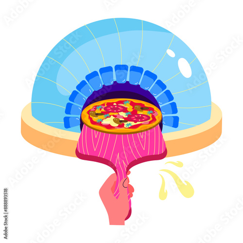 A flat style illustration of making pizza 