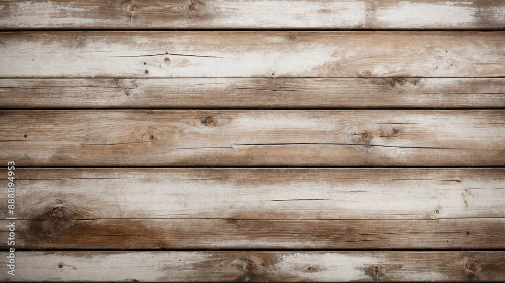 Naklejka premium Weathered wooden planks with a rustic, aged look, displaying faded white paint and distinctive grain patterns.