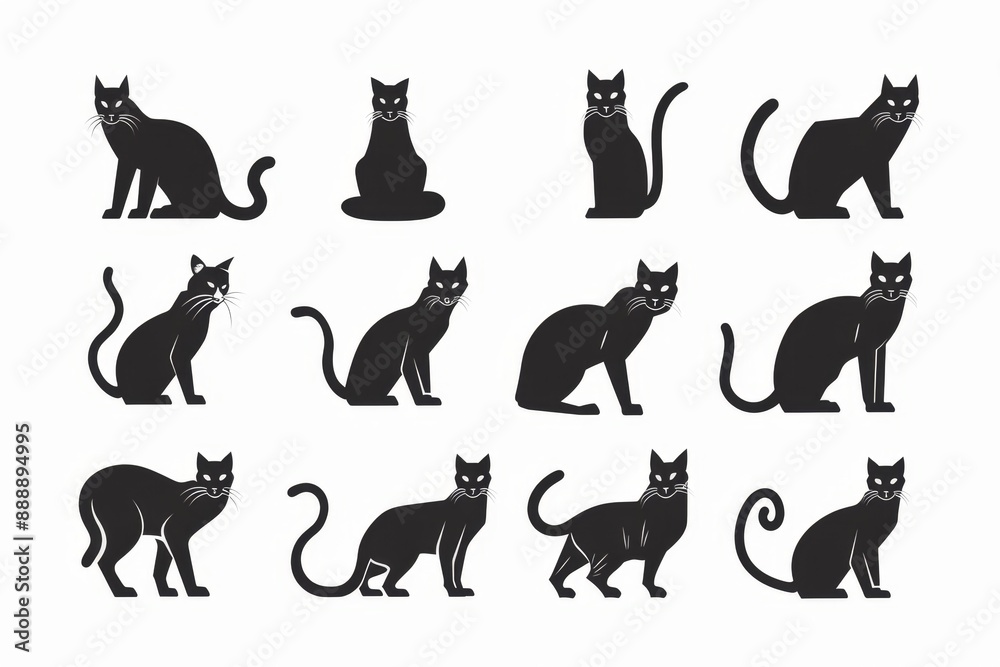 Cat flat icon, minimal kitten symbol, kitty sign isolated, pet pictogram, cat set on white Cat flat icon, minimal kitten symbol, kitty sign isolated, pet pictogram, cat set on white
