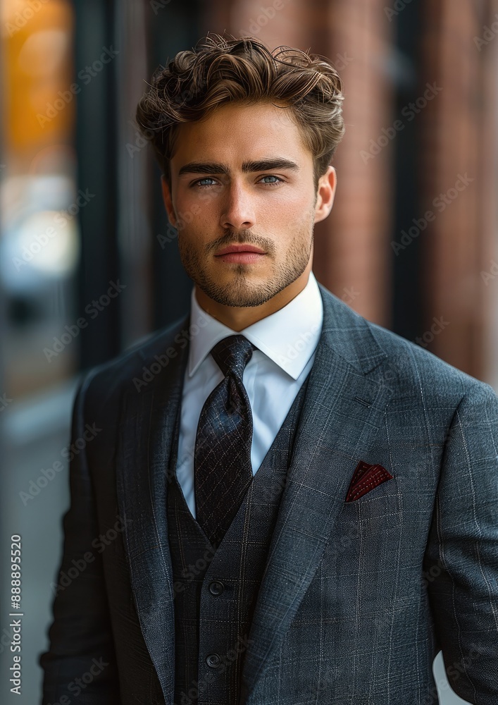 A handsome male model in a suit. Generative AI. A handsome male model in a suit. Generative AI.