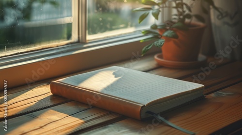 A notebook on a wooden table