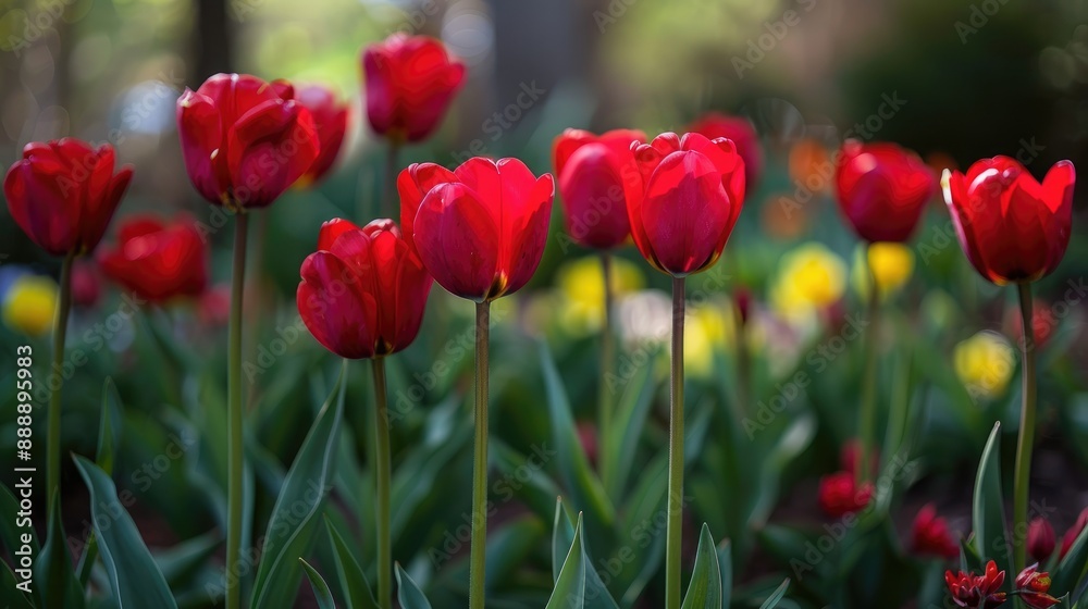 Beautiful Spring Garden Blooms with Red Tulips Beautiful Spring Garden Blooms with Red Tulips