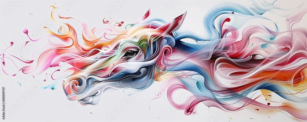 Fototapeta premium A surreal, abstract painting of an animal morphing into a mythical creature, filled with dynamic colors
