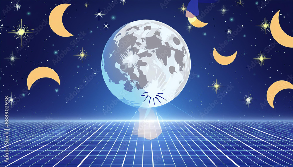 Fototapeta premium A composite image of traditional moon observation blended with modern technology,