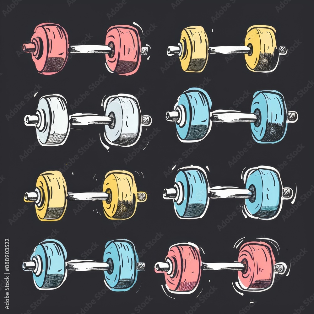 Dumbbell icon, gym equipment, weightlifting symbol, bodybuilding doodle sketched, dumbbell accessories Dumbbell icon, gym equipment, weightlifting symbol, bodybuilding doodle sketched, dumbbell accessories