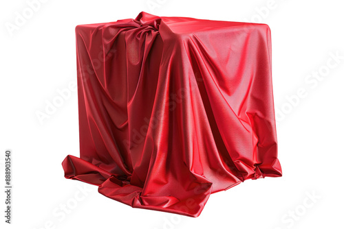 cube covered red cloth isolated on transparent background