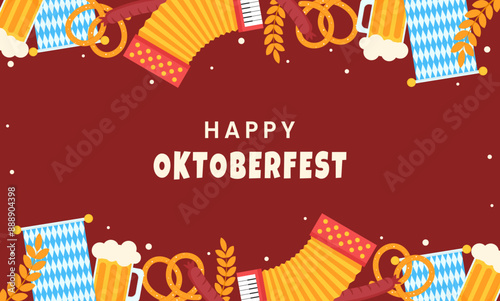 Banner oktoberfest with icon symbol festive background greeting flat illustration 