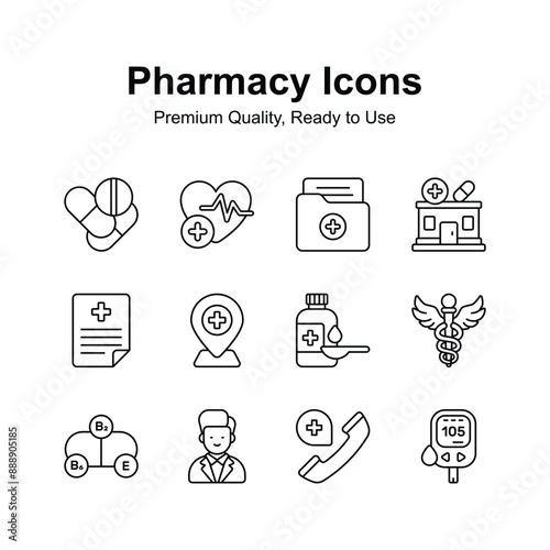 Pack of pharmacy icons in trendy design style, up for premium use