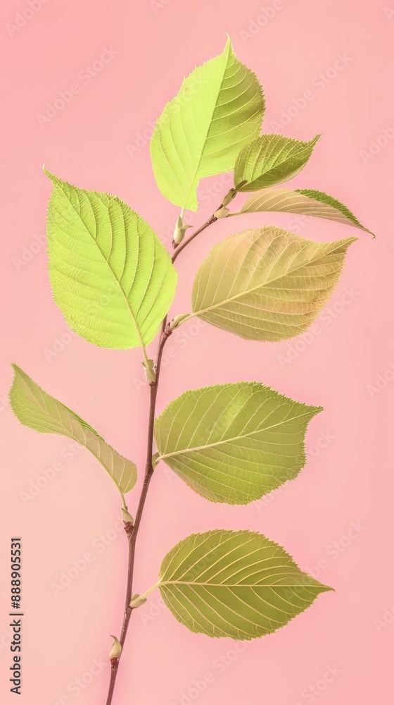 Obraz premium Green leaves isolated on pink background
