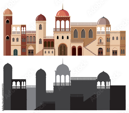 Detailed vector of traditional Middle Eastern buildings