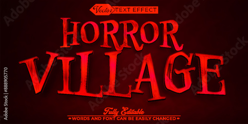 Red Dark Horror Village Vector Editable Text Effect Template