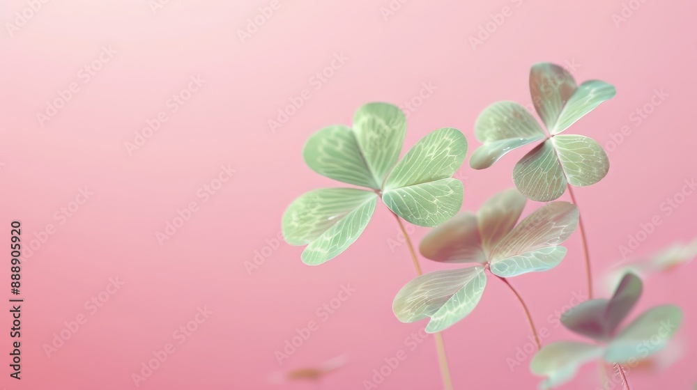 Four-leaved green clover design, pink background Four-leaved green clover design, pink background