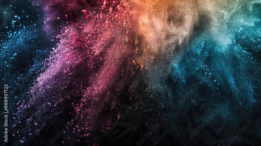 Fototapeta premium Frozen multi colored powder on dark background