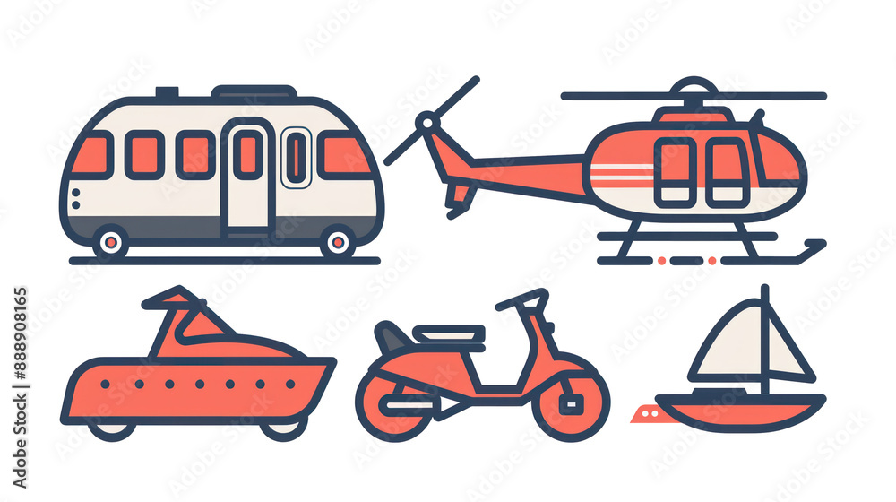 A minimalist vector icon set of transportation transparant background A minimalist vector icon set of transportation transparant background