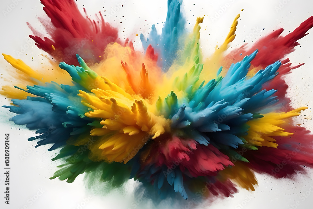 An abstract art of colorful powders blasting