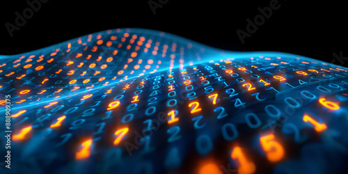Creative digital blue wave interface on blurry wallpaper. Technology and  concept. 3D Rendering.