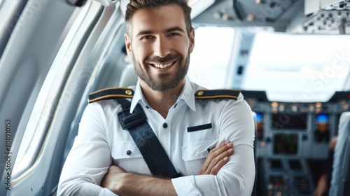 Wallpaper Mural A smiling pilot is posing for a picture in the cockpit of an airplane Torontodigital.ca