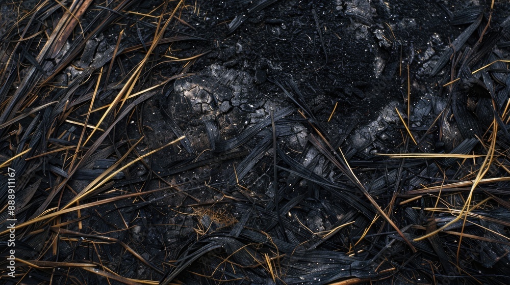 Black ashes from burned grass Background Black ashes from burned grass Background