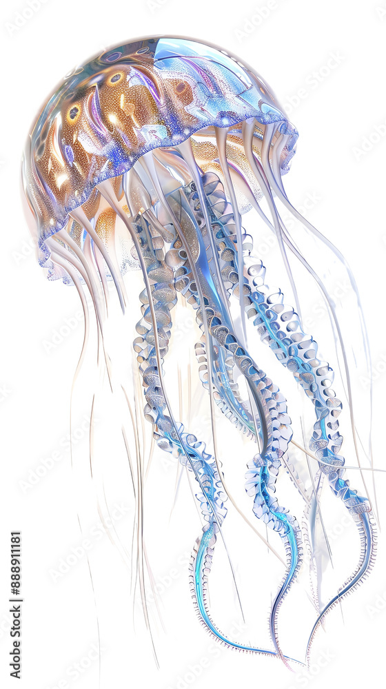 A stunning image of a translucent jellyfish against a white background, showcasing its delicate tentacles and vibrant colors. A stunning image of a translucent jellyfish against a white background, showcasing its delicate tentacles and vibrant colors.