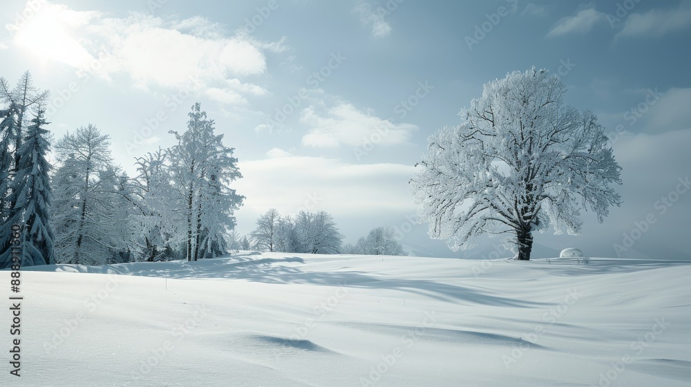 The image captures a snowy landscape using photography with a theme of simplicity and blank space The image captures a snowy landscape using photography with a theme of simplicity and blank space