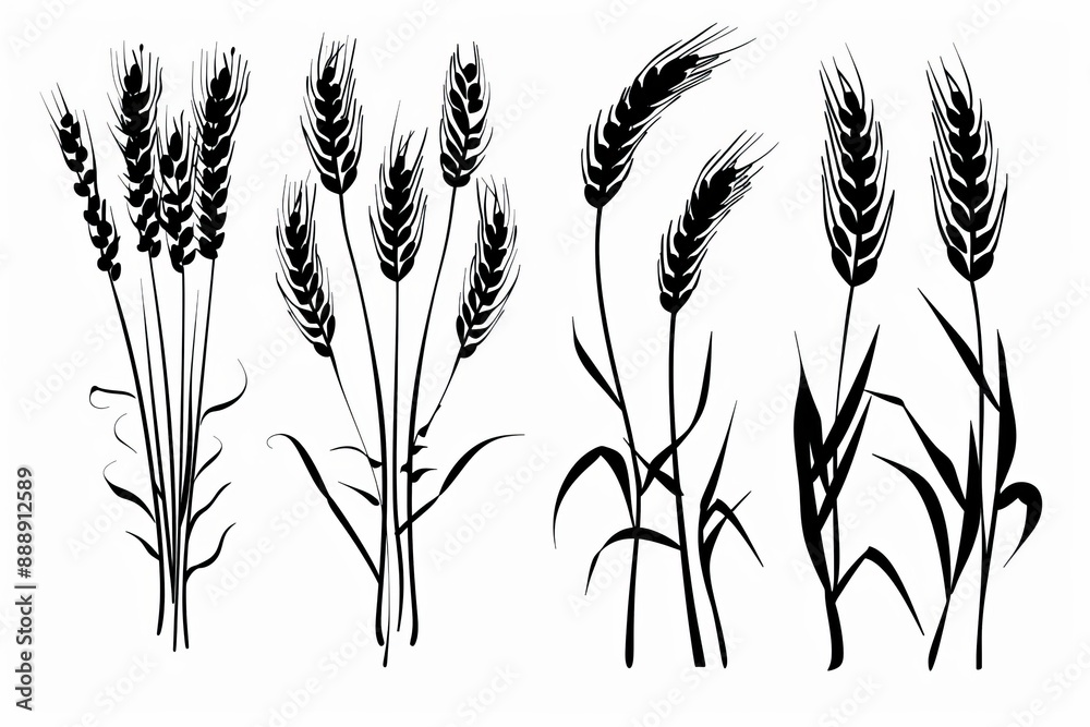 Wheat icon, rye ears sign, barley emblem, oats, cereals symbol, wheat ear, seeds, corns set Wheat icon, rye ears sign, barley emblem, oats, cereals symbol, wheat ear, seeds, corns set