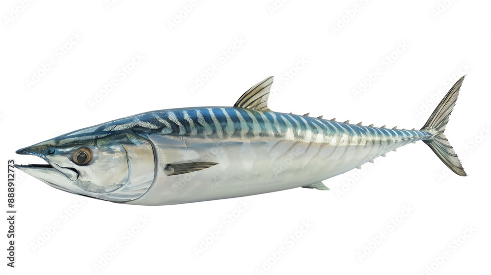 High-resolution image of a fresh, silver mackerel fish with distinct markings, perfect for culinary or marine-themed designs. High-resolution image of a fresh, silver mackerel fish with distinct markings, perfect for culinary or marine-themed designs.