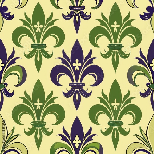 seamless pattern of classic fleur-de-lis symbols, Generative AI
