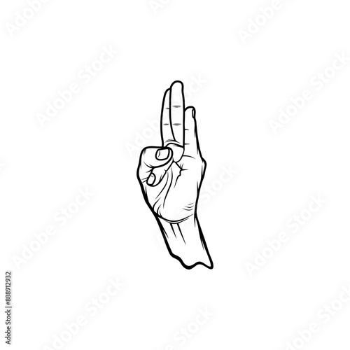 right hand gesture surya mudra black and white vector line art