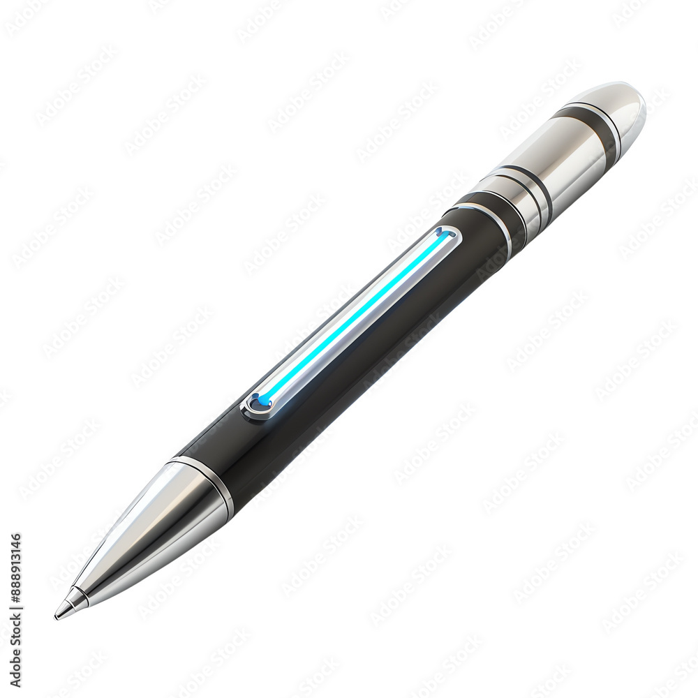 Sleek modern pen with metallic accents and blue light detail, perfect for office or school use. Sleek modern pen with metallic accents and blue light detail, perfect for office or school use.