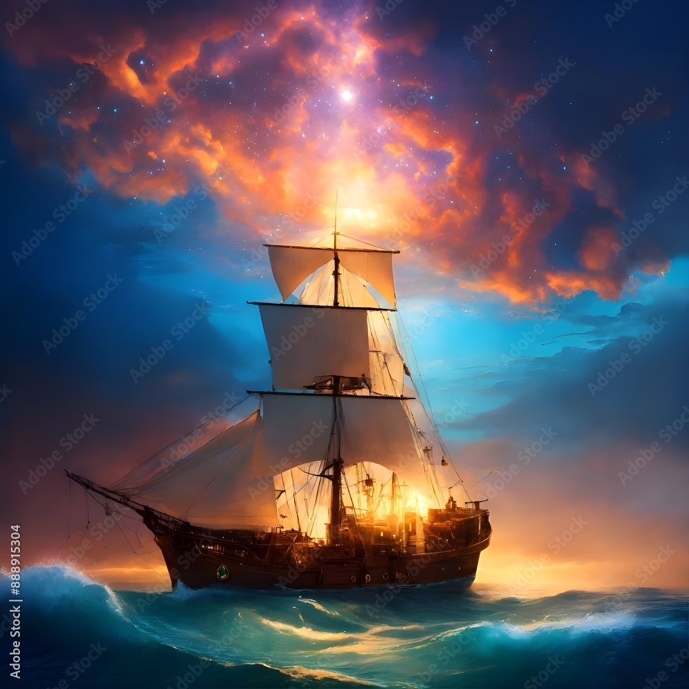 Obraz premium ship at sunset