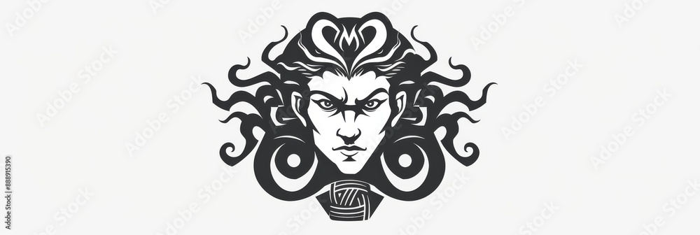 Ancient greek Gorgon Medusa, snake hair woman head logo symbol isolated on white background Ancient greek Gorgon Medusa, snake hair woman head logo symbol isolated on white background