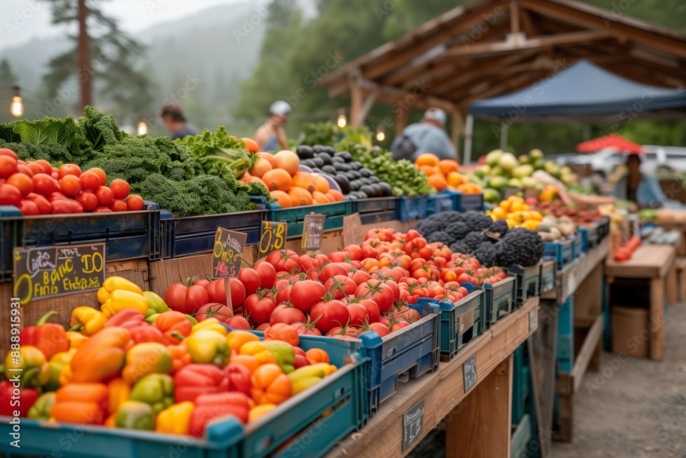Fresh Produce Displayed at Outdoor Market in Crates Fresh Produce Displayed at Outdoor Market in Crates
