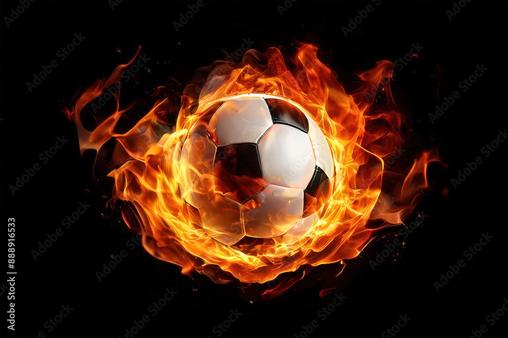 Fototapeta premium the AI Image Generator, Soccer Ball in the Air. Fiery Football in the air. Sports concept. High quality photo