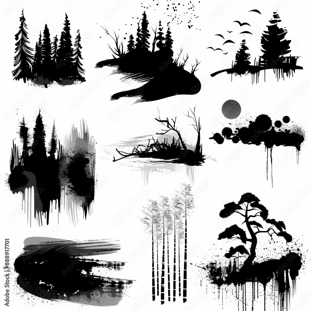 Obraz premium Brush stroke icon, paintbrush smear isolated, brushstroke painted texture, ink paint shape, splash stain set