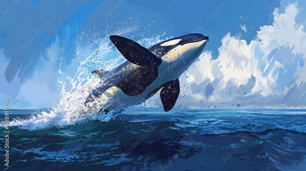 Fototapeta premium Orca Leaping From the Waves