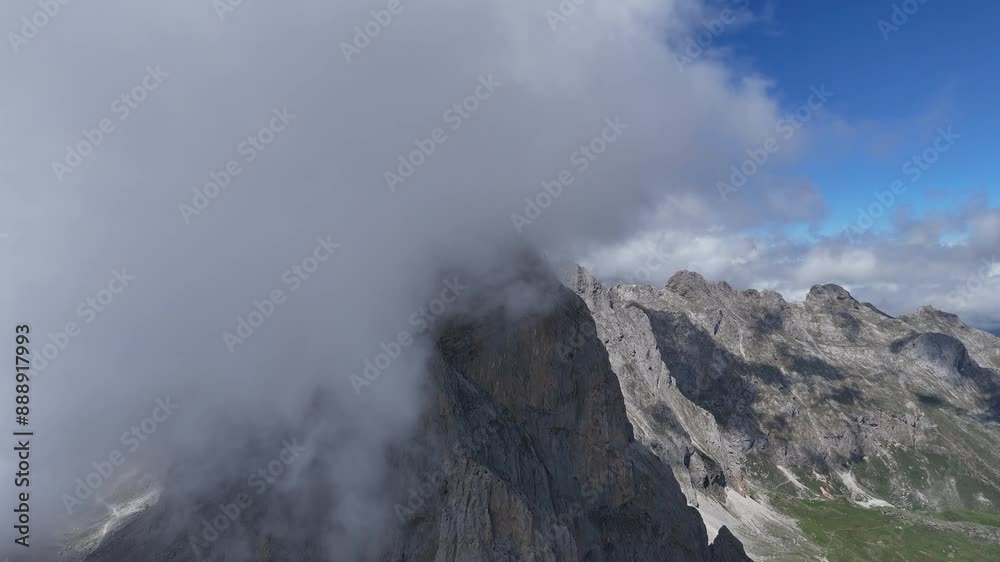 Picos de Europa Spain high in mountains ascending drone,aerial Picos de Europa Spain high in mountains ascending drone,aerial