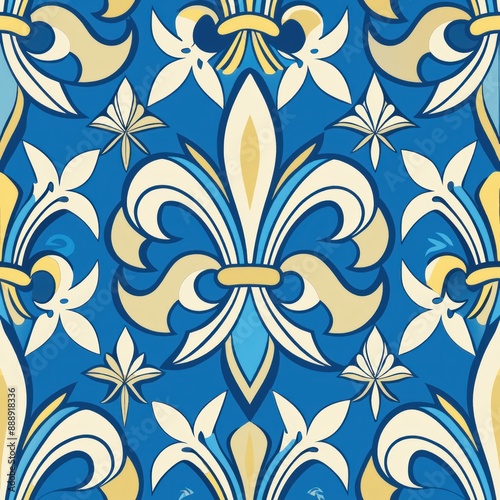 seamless pattern of modern geometric fleur-de-lis, Generative AI