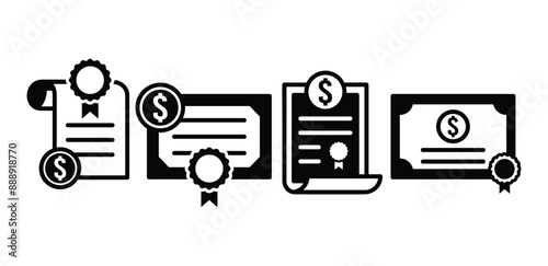 bonds certificate icon symbol sign vector design black white color simple illustration collection set