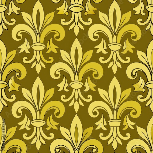 seamless pattern of stylized fleur-de-lis in gold, Generative AI