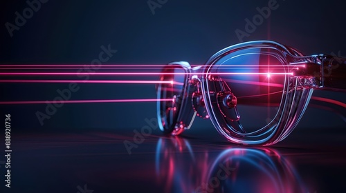 Ad promoting laser vision correction with highlighted benefits and copy space. Concept Laser Vision Correction, Clear Eyesight, Improved Vision, Modern Technology.